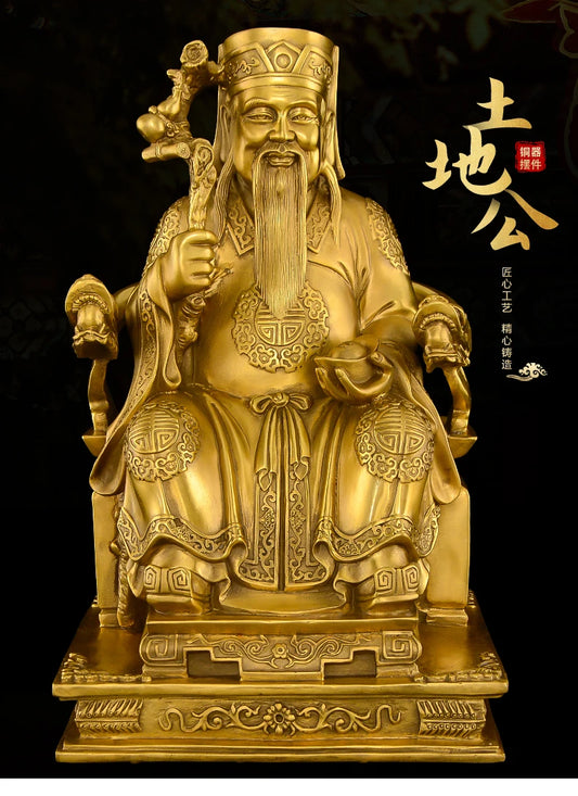 35CM  Asia HOME SHOP TU DI GONG God statue Bring good luck money God of wealth Recruit wealth Mammon copper buddha statue
