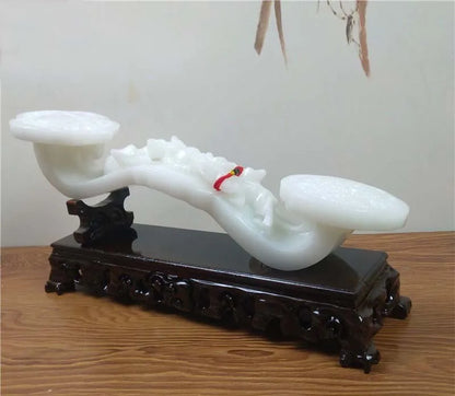 35CM large Home Lobby hall Company efficacious Mascot lucky Auspicious propitious White jade RUYI PIXIU FENG SHUI carving statue