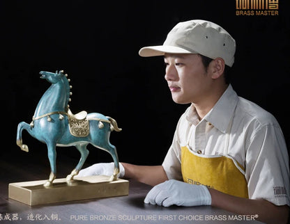 35CM large # Unique business ART statue # home office auspicious efficacious Talisman # color Brass Horse statue