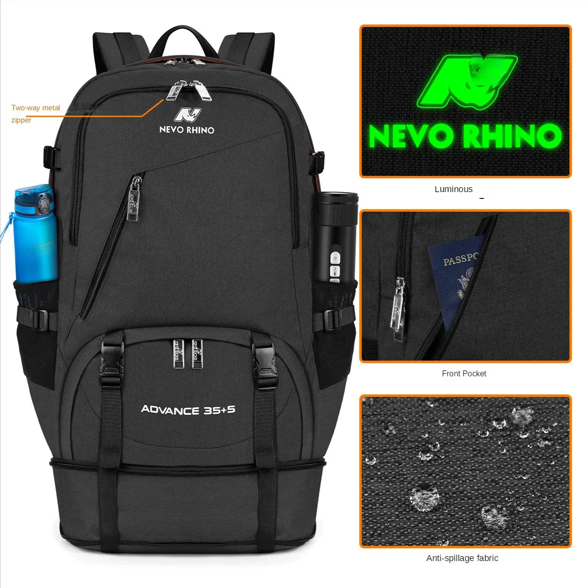 35L Unisex Men Large Capacity Outdoor with LuminousTravel Pack Sports Trekking Hiking Climbing Backpack for Male