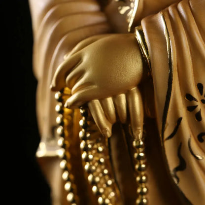 35cm Solid Wood Wood Carving Crafts Buddha Ornaments Hand-painted Gold Painted Guanyin Bodhisattva Statue