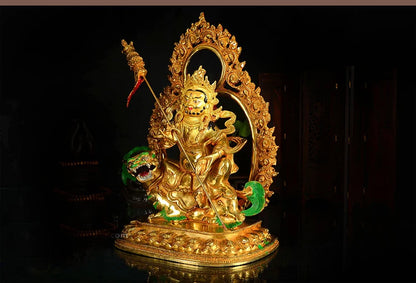 35cm large # GOOD -Buddhism efficacious  Money Drawing Martial god of wealth Nepal Gold-plated Vaisravana  Vessavana statue