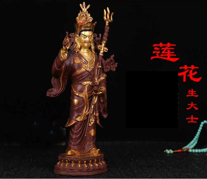 35cm tall  # GOOD # Buddhist disciple efficacious Protection Guru Rinpoche Padmasambhava Gold-plated brass Buddha statue