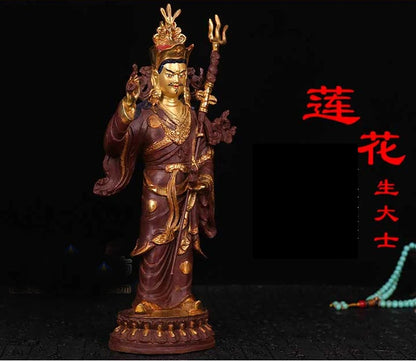 35cm tall  # GOOD # Buddhist disciple efficacious Protection Guru Rinpoche Padmasambhava Gold-plated brass Buddha statue