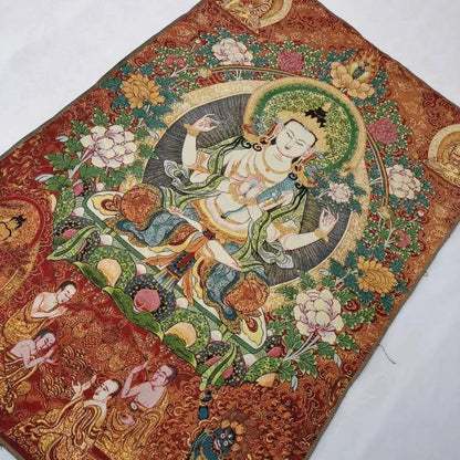 36" Tibet Tibetan Cloth Silk 4 Arm Guanyin Kwan-yin Tangka Thangka Mural