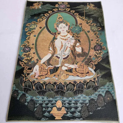 36" Tibet Tibetan Cloth Silk White Tara Guanyin Kwan-yin Tangka Thangka Mural