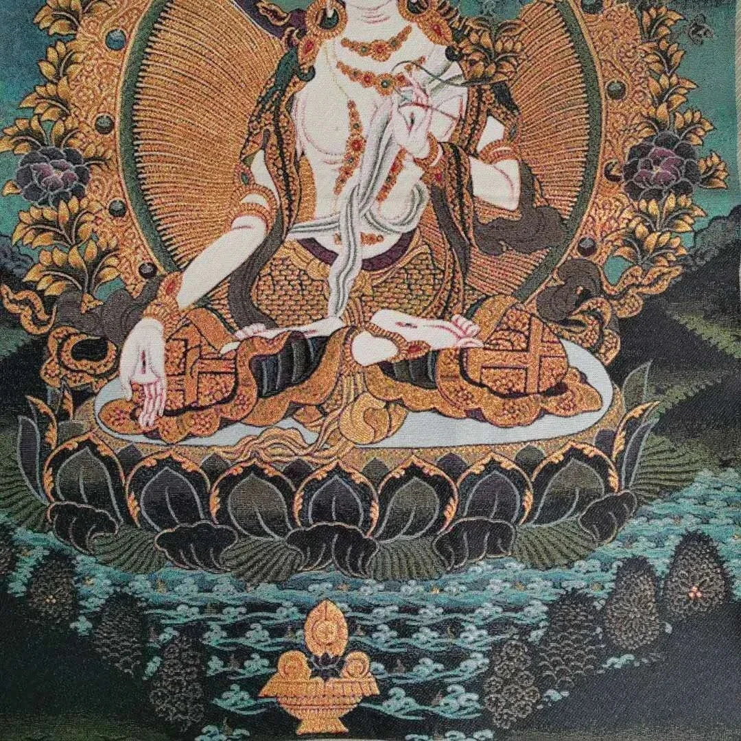 36" Tibet Tibetan Cloth Silk White Tara Guanyin Kwan-yin Tangka Thangka Mural