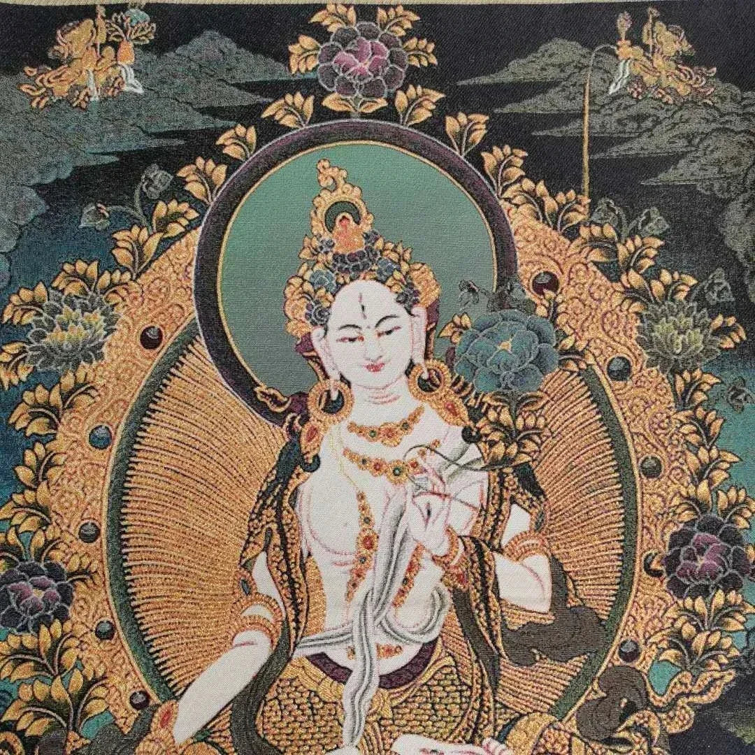 36" Tibet Tibetan Cloth Silk White Tara Guanyin Kwan-yin Tangka Thangka Mural