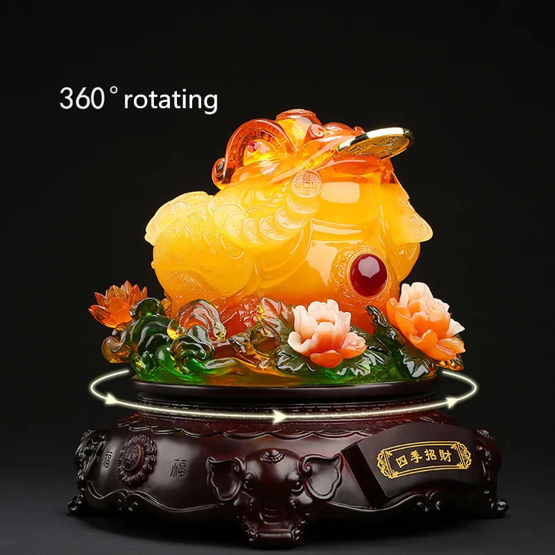 360degree rotationLuck Feng shui toad decoration cash desk business Hotel home decoration golden cicada mascot statue home decor