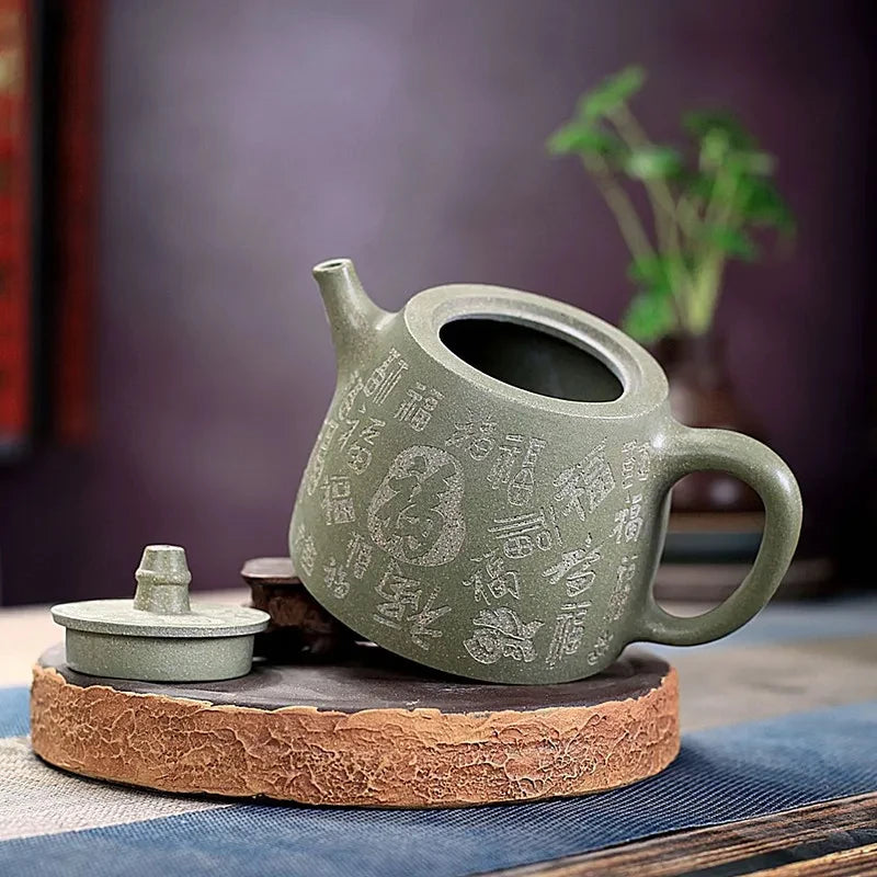 360ml Chinese Yixing Purple Clay Teapot Bean Green Mud Beauty Tea Pot Traditional Tea Accessories Home Zisha Filter Kettle Gifts