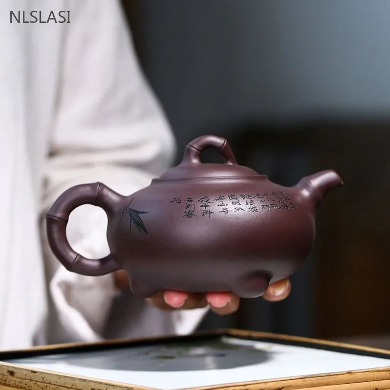 360ml Chinese Yixing Purple Clay Teapot Hand Carving Beauty Kettle Home Filter Tea Infuser Customized Zisha Teaware Gifts