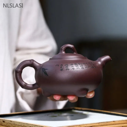 360ml Chinese Yixing Purple Clay Teapot Hand Carving Beauty Kettle Home Filter Tea Infuser Customized Zisha Teaware Gifts