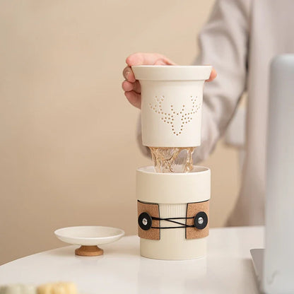 360ml Cream Yellow Half Cut Brewing Tea Cup Anti Scalding Water Coffee Mug Ceramic Milk Cup Office Mug with Strainer Drinkware