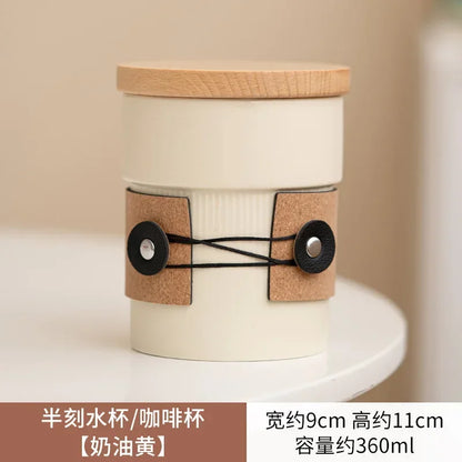 360ml Cream Yellow Half Cut Brewing Tea Cup Anti Scalding Water Coffee Mug Ceramic Milk Cup Office Mug with Strainer Drinkware