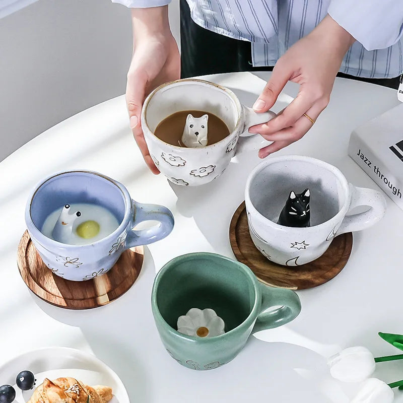 360ml Creative Cute Handmade 3D Snail Daisy Dog Cat Coffee Mugs Ceramic Funny Cartoon Animal Tea Milk Cups Unique Birthday Gift