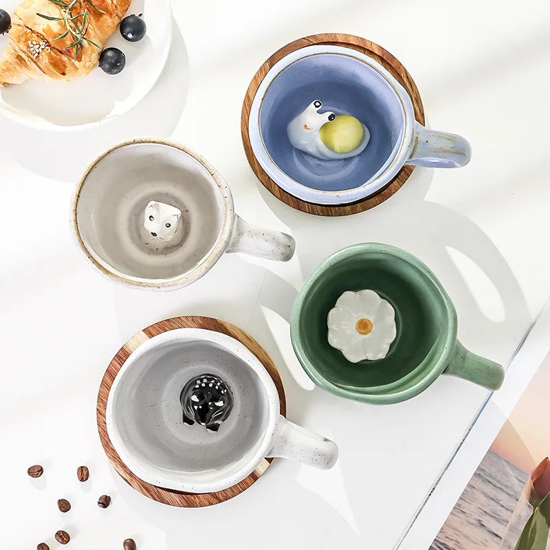 360ml Creative Cute Handmade 3D Snail Daisy Dog Cat Coffee Mugs Ceramic Funny Cartoon Animal Tea Milk Cups Unique Birthday Gift