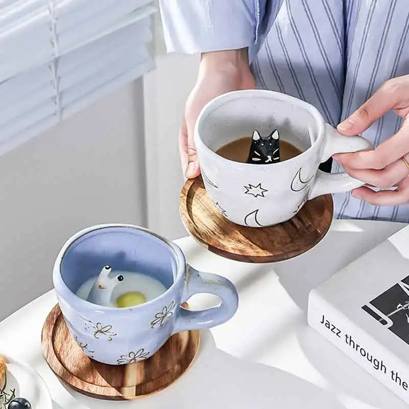 360ml Creative Cute Handmade 3D Snail Daisy Dog Cat Coffee Mugs Ceramic Funny Cartoon Animal Tea Milk Cups Unique Birthday Gift