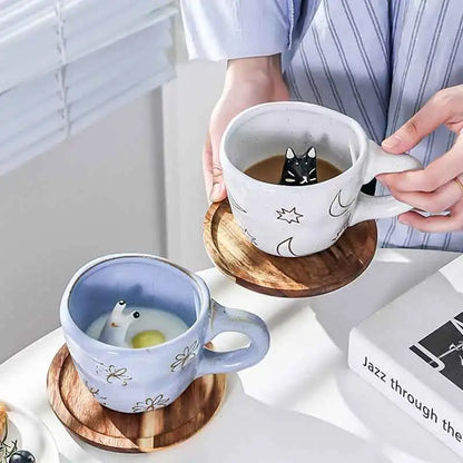 360ml Creative Cute Handmade 3D Snail Daisy Dog Cat Coffee Mugs Ceramic Funny Cartoon Animal Tea Milk Cups Unique Birthday Gift