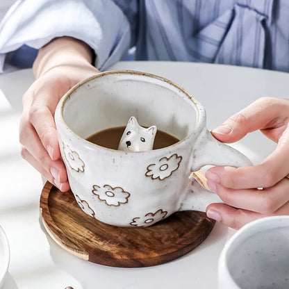 360ml Creative Cute Handmade 3D Snail Daisy Dog Cat Coffee Mugs Ceramic Funny Cartoon Animal Tea Milk Cups Unique Birthday Gift