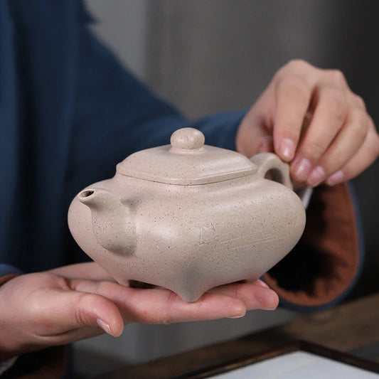 360ml Yixing Handmade Purple Clay Teapots Square Shape Tea Pot Raw Ore White Section Mud Kettle Chinese High-end Zisha Tea Set