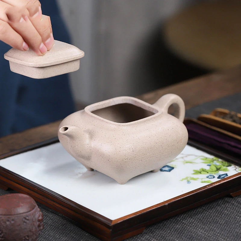 360ml Yixing Handmade Purple Clay Teapots Square Shape Tea Pot Raw Ore White Section Mud Kettle Chinese High-end Zisha Tea Set