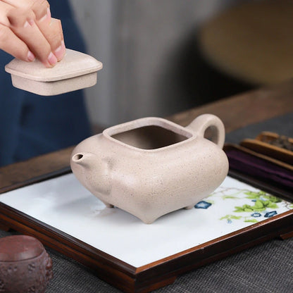 360ml Yixing Handmade Purple Clay Teapots Square Shape Tea Pot Raw Ore White Section Mud Kettle Chinese High-end Zisha Tea Set
