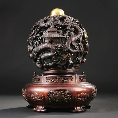 36CM - TOP efficacious Protection Footballer player Business GOOD luck FENG SHUI Mascot # home  QIAN KUN dragon bronze statue