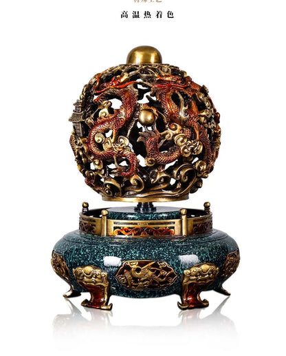 36CM large TOP ART CHINA Royal 9 Dragon Universe Auspicious fortune FENG SHUI ART home office business copper Sculpture Ornament