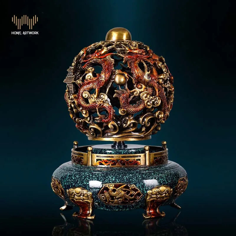 36CM large TOP ART CHINA Royal 9 Dragon Universe Auspicious fortune FENG SHUI ART home office business copper Sculpture Ornament
