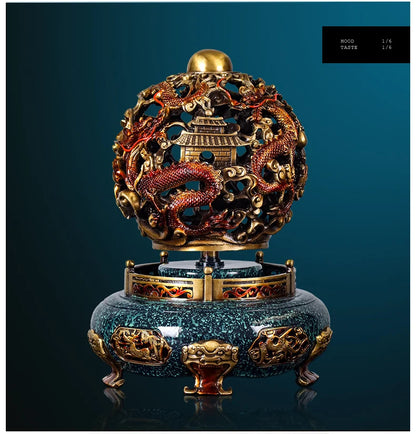 36CM large TOP ART CHINA Royal 9 Dragon Universe Auspicious fortune FENG SHUI ART home office business copper Sculpture Ornament