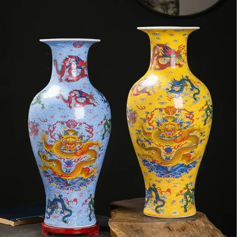 36cm large sizeJingdezhen Ceramic Nine Dragons Glow Vase New Chinese Home Decoration Living Room Antique Decoration