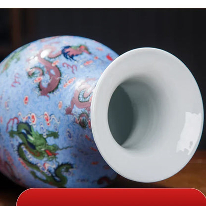 36cm large sizeJingdezhen Ceramic Nine Dragons Glow Vase New Chinese Home Decoration Living Room Antique Decoration