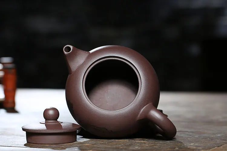 370ml authentic yixing zisha tea pot ball shaped infuser holes mountain river pattern carved pot marked engraved kungfu teapots