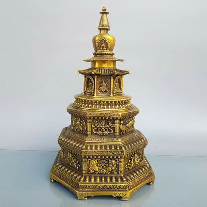 37CM Large Asia Buddhism Worship Temple family home Safety Health wealth Tibet India brass Buddha Pagoda tower talisman