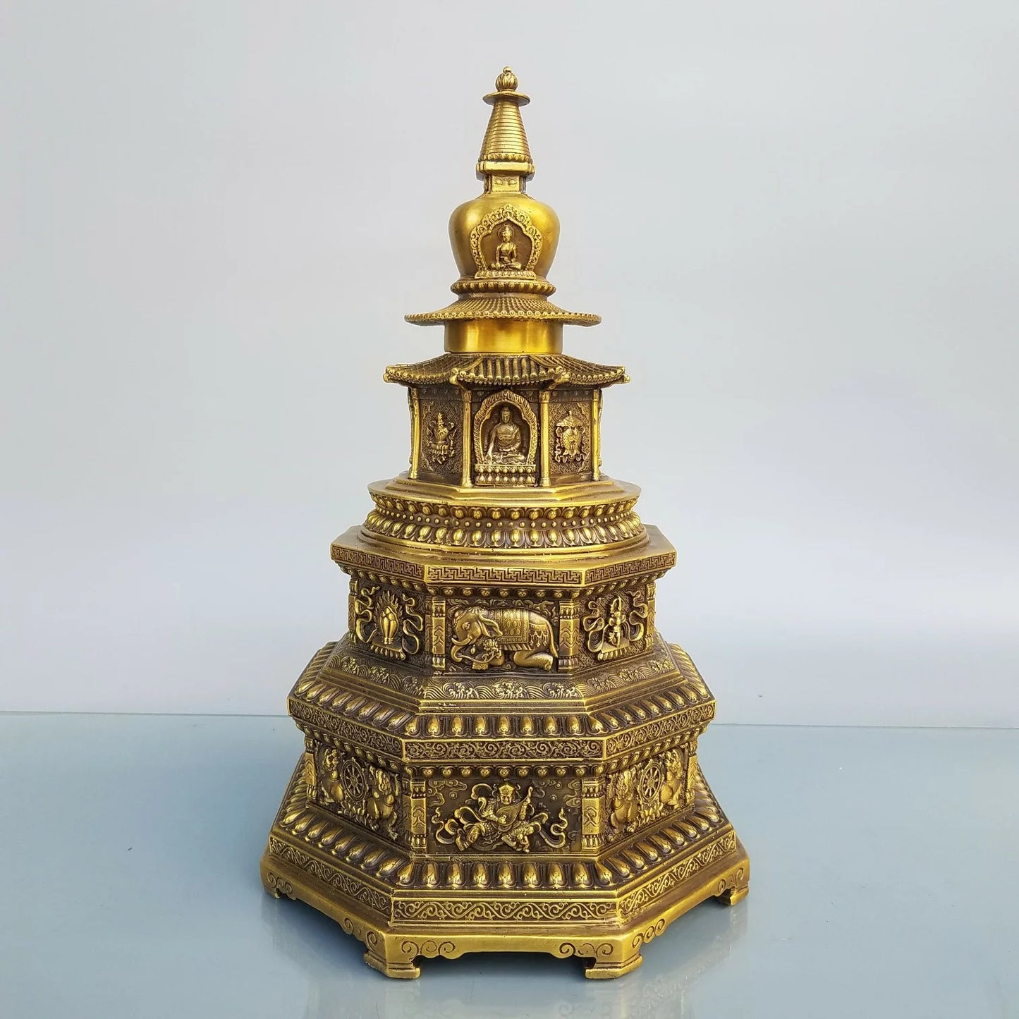 37CM Large Asia Buddhism Worship Temple family home Safety Health wealth Tibet India brass Buddha Pagoda tower talisman