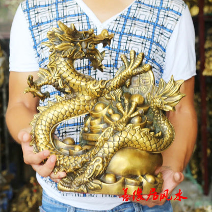 37CM large home Porch lobby store efficacious Protection efficacious Mascot thriving business copper dragon FENG SHUI art statue