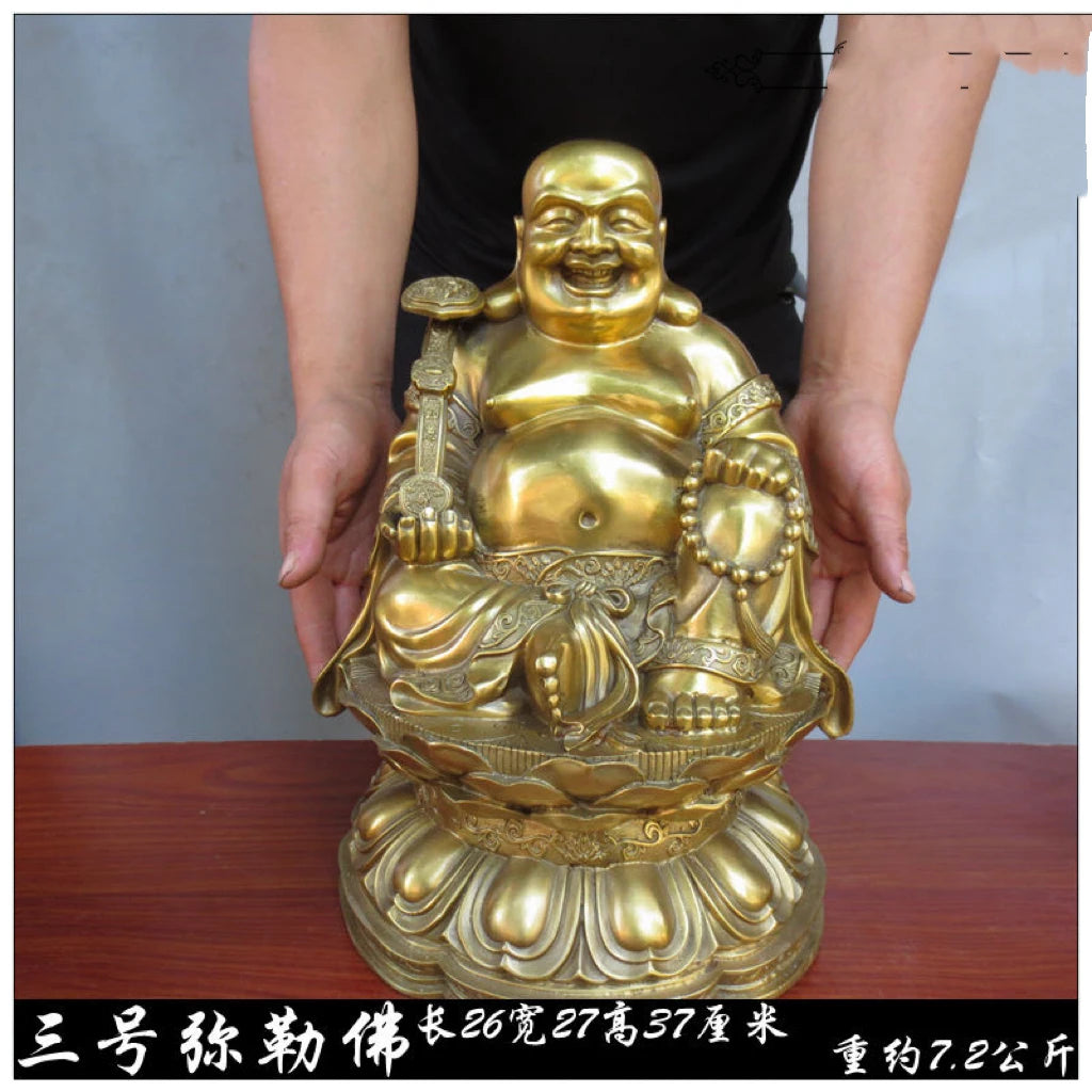 37cm large HOME Family Maitreya buddha Recruit wealth God of wealth CAI SHEN God COPPER statue Efficacious protection 50% OFF