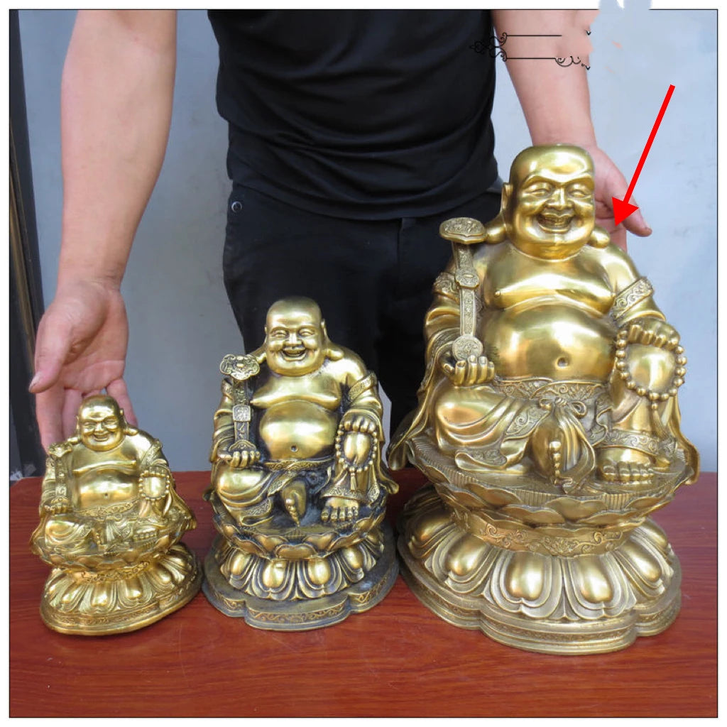 37cm large HOME Family Maitreya buddha Recruit wealth God of wealth CAI SHEN God COPPER statue Efficacious protection 50% OFF