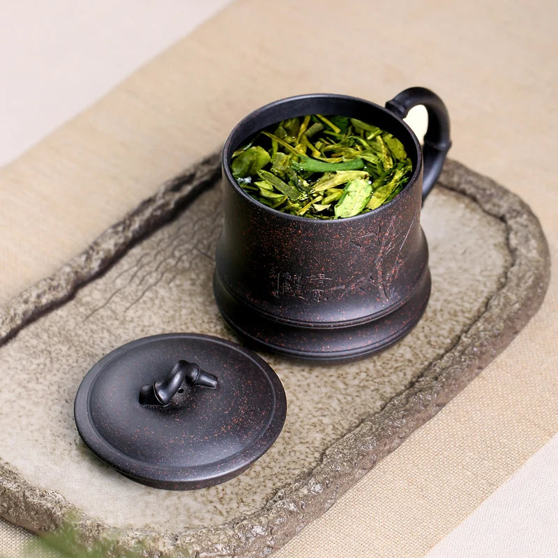 380cc office cup authentic yixing zisha tea cup with lid handmade cup of tea hand carved cups real yixing zisha purple clay new
