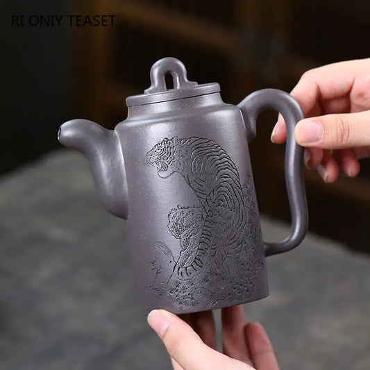 380ml Chinese Yixing Large Capacity Purple Clay Teapots Famous Handmade Tiger Pattern Tea Pot Kettle High-end Zisha Tea Set