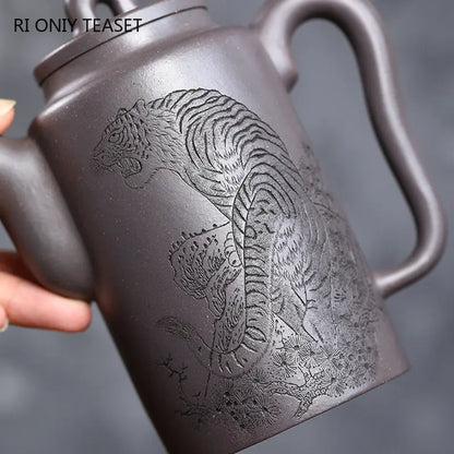 380ml Chinese Yixing Large Capacity Purple Clay Teapots Famous Handmade Tiger Pattern Tea Pot Kettle High-end Zisha Tea Set