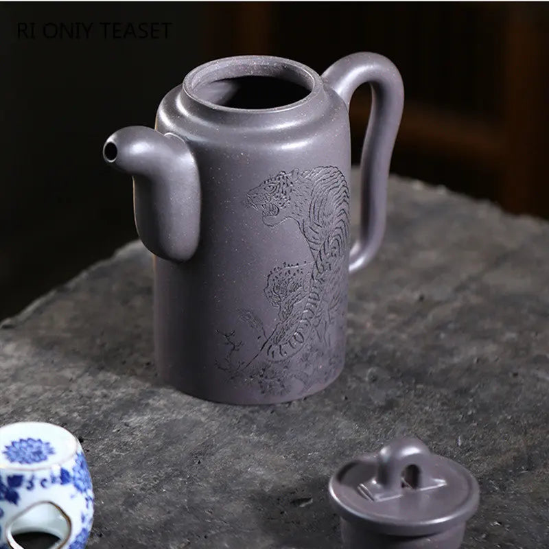 380ml Chinese Yixing Large Capacity Purple Clay Teapots Famous Handmade Tiger Pattern Tea Pot Kettle High-end Zisha Tea Set