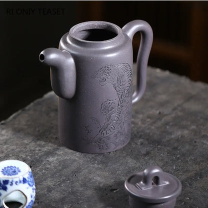 380ml Chinese Yixing Large Capacity Purple Clay Teapots Famous Handmade Tiger Pattern Tea Pot Kettle High-end Zisha Tea Set
