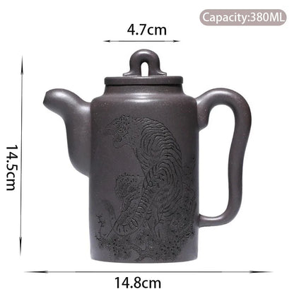 380ml Chinese Yixing Large Capacity Purple Clay Teapots Famous Handmade Tiger Pattern Tea Pot Kettle High-end Zisha Tea Set