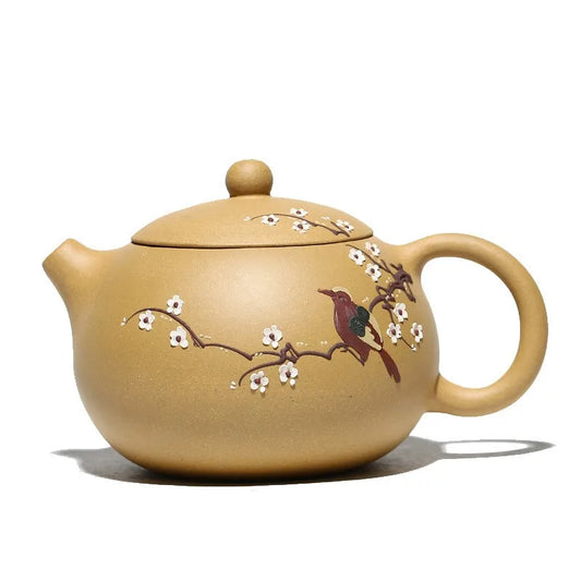 380ml Yixing Famous Handmade Purple Clay Teapot Hand Carved Flowers and Birds Pattern Xishi Tea Pot Kettle Chinese Zisha Tea Set