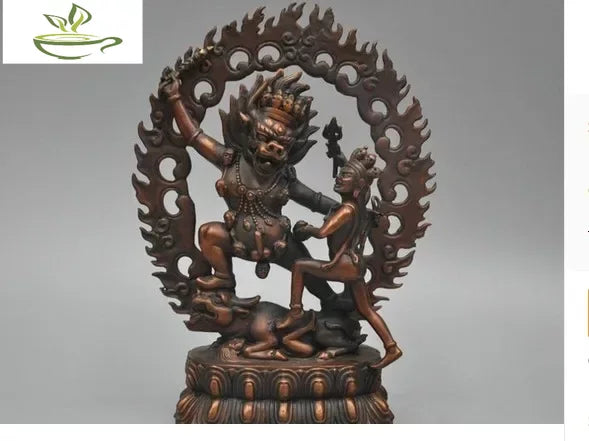 10'' Tibet Yamantaka Buddha Protector Deity Lord Of Hell Escort Bronze Statue