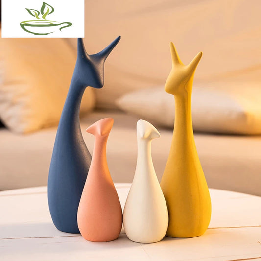Modern Abstract Deer Sculptures & Figurines Home Decor Ceramic Animal Statue Family Ornaments Living Room Decor