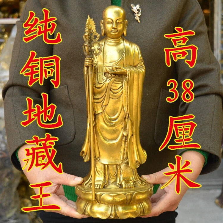 38CM LARGE Asia home shop hall efficacious Talisman bless Safe health Good luck Ksitigarbha Dizang pusa Buddha BRASS statue