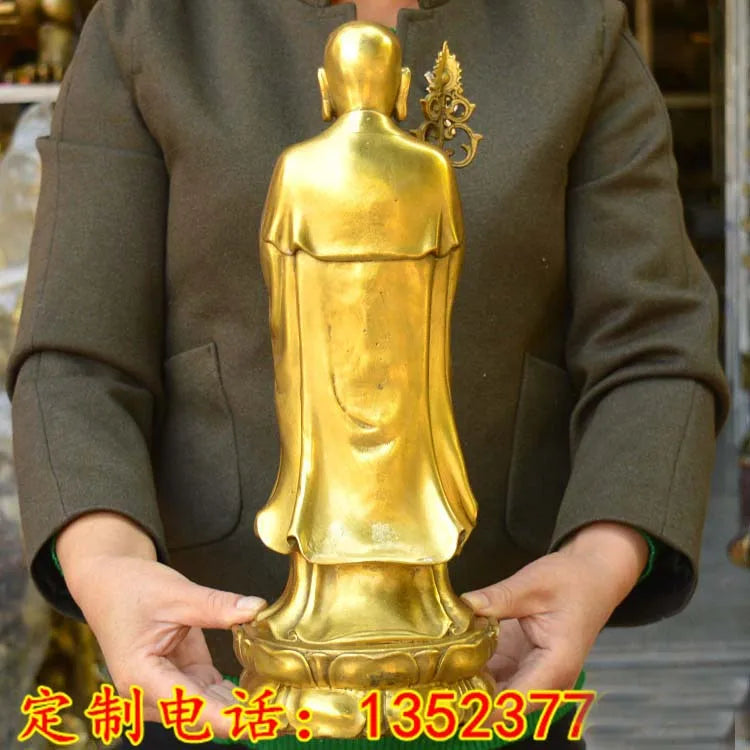 38CM LARGE Asia home shop hall efficacious Talisman bless Safe health Good luck Ksitigarbha Dizang pusa Buddha BRASS statue