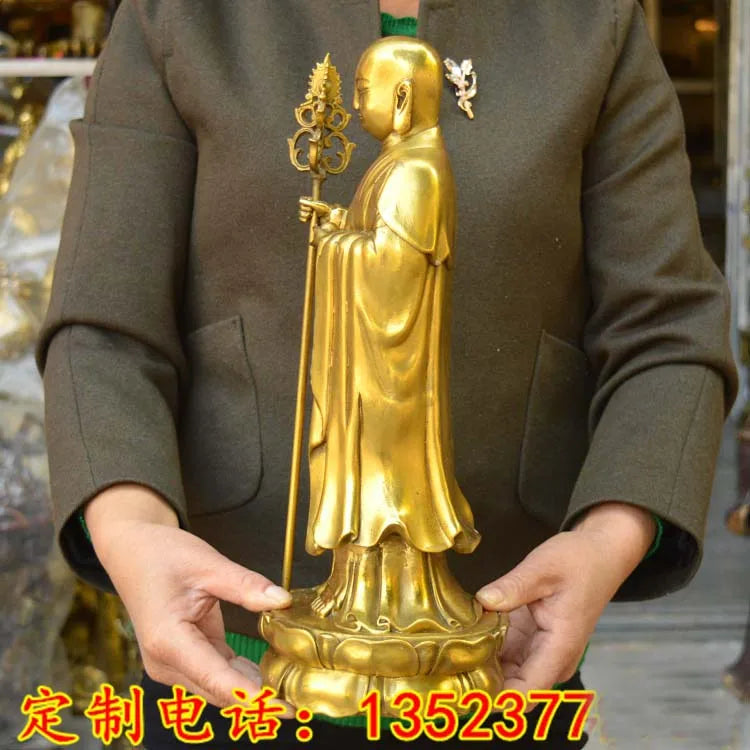 38CM LARGE Asia home shop hall efficacious Talisman bless Safe health Good luck Ksitigarbha Dizang pusa Buddha BRASS statue